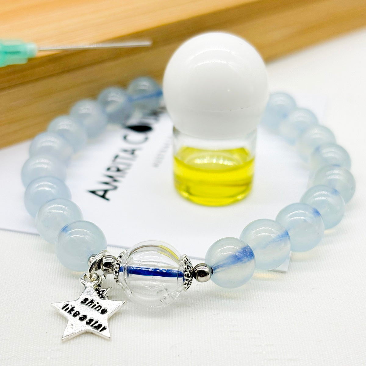 Sterling Silver Crystal Aroma Bracelet - Aquamarine | Energy & Healing | Diffuser Jewellery