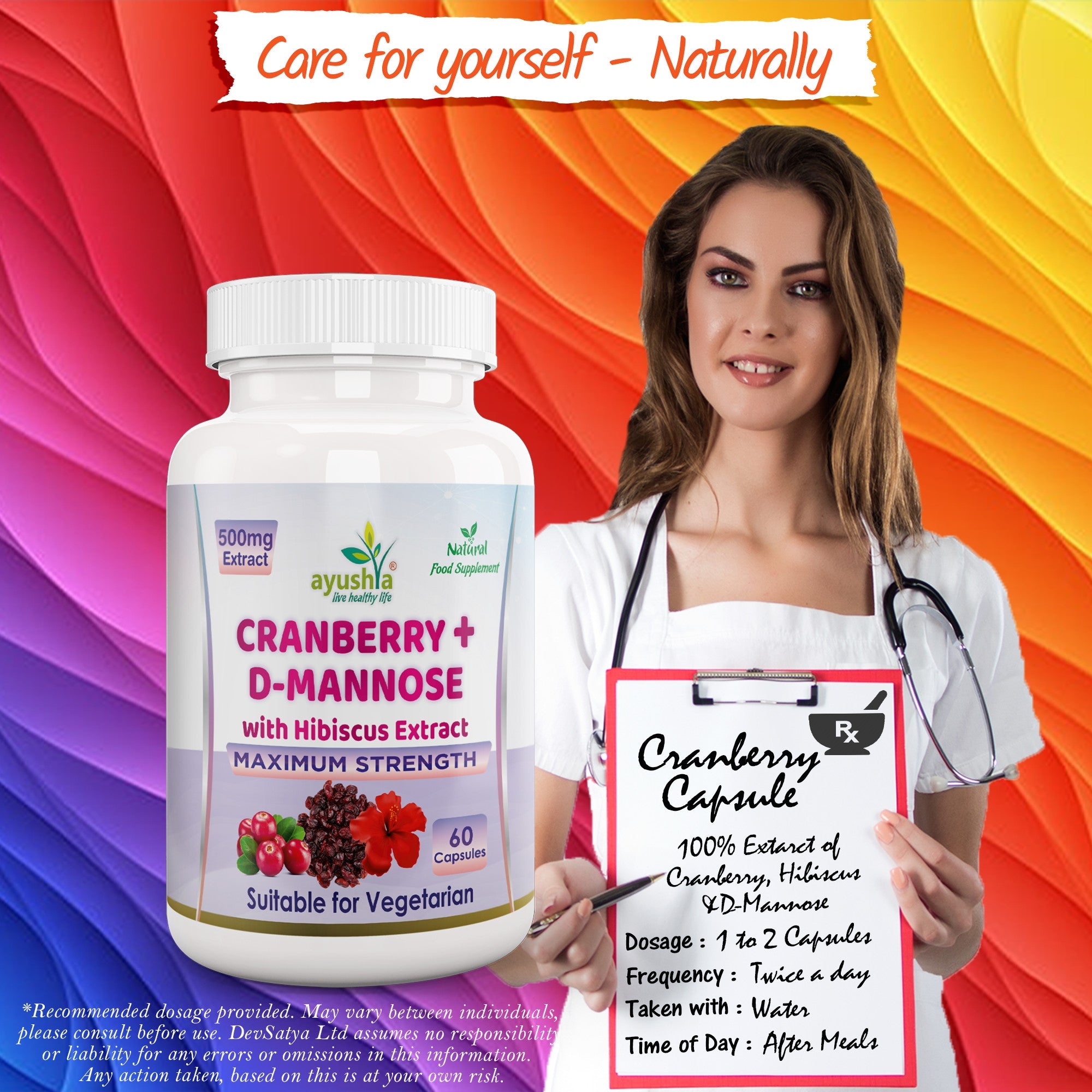 Cranberry D-Mannose with Hibiscus Extract Capsules UTI Bladder Support Cystitis