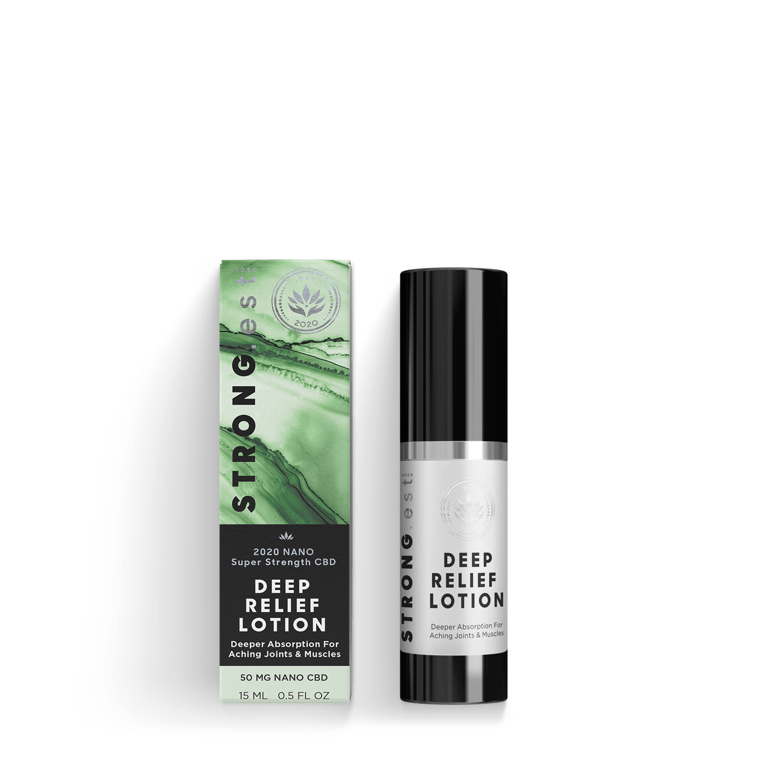 Look for the STRONG.est, FAST.est, DEEP.est pain relief! The STRONG.est Deep Relief line of pain relief lotions by .est 2020 Luxury Skincare. Our Extra Relief Lotion features 850 mg of full spectrum cannabidiol to reduce pain and inflammation.