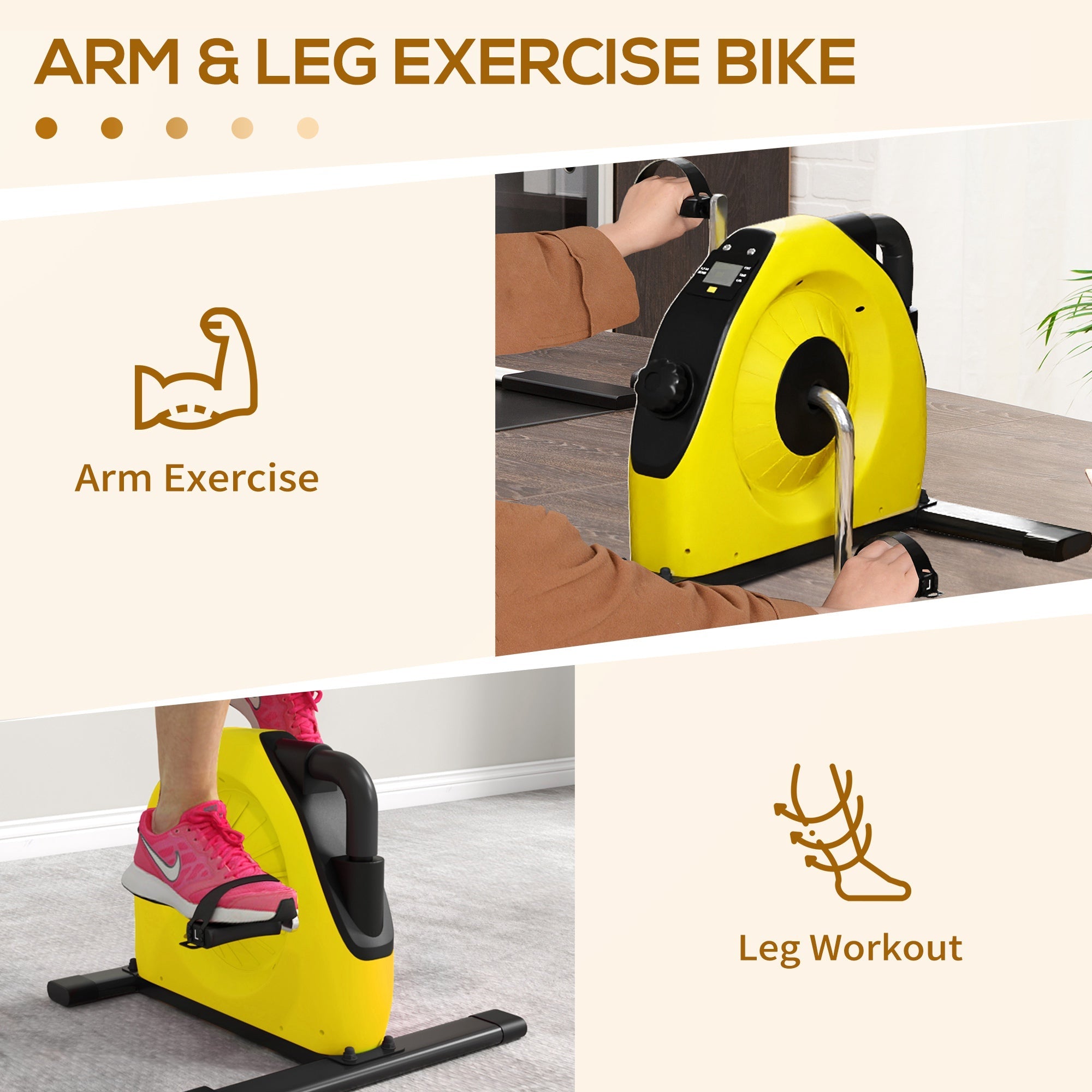 Portable Mini Exercise Bike with LCD Monitor for Rehabilitation Yellow