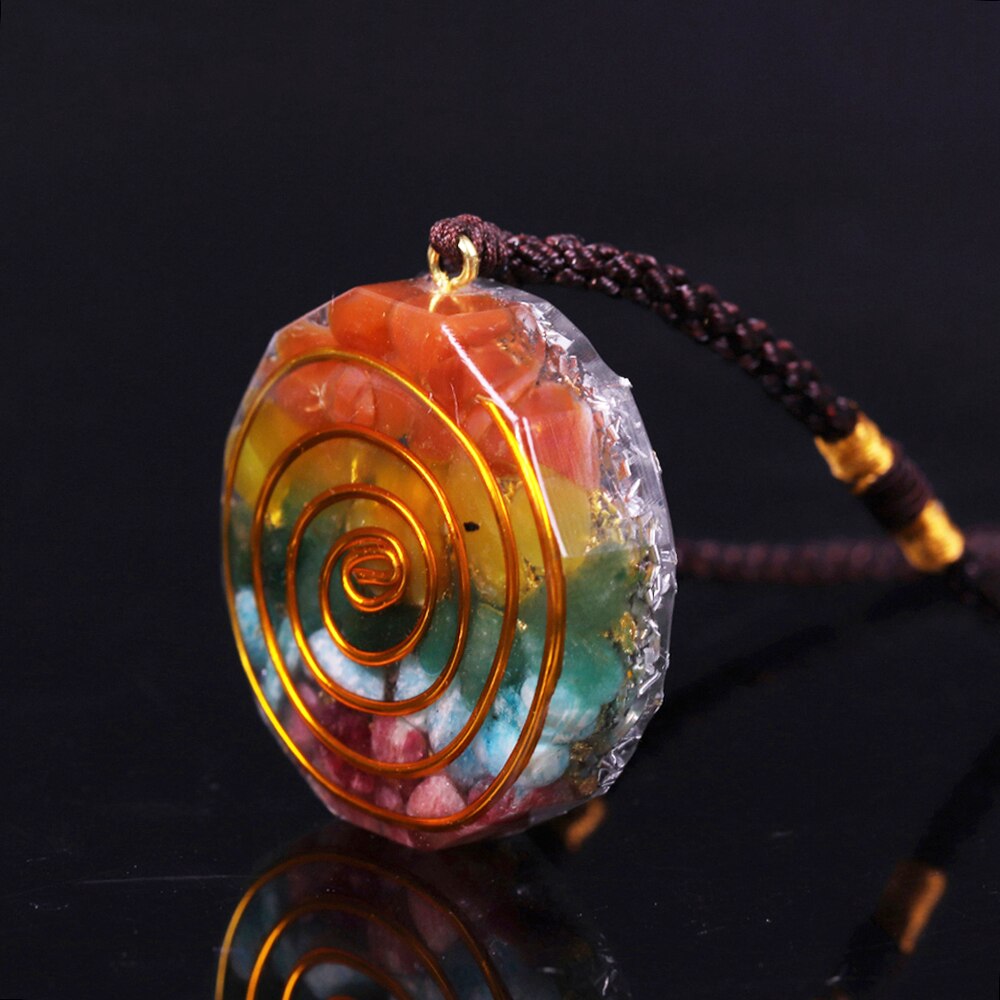 7 Chakra Orgone Pendant Colorful Stone Necklace Energy Healing Crystals Chips Tumbled Stones Mixed Orgonite Resin Necklace