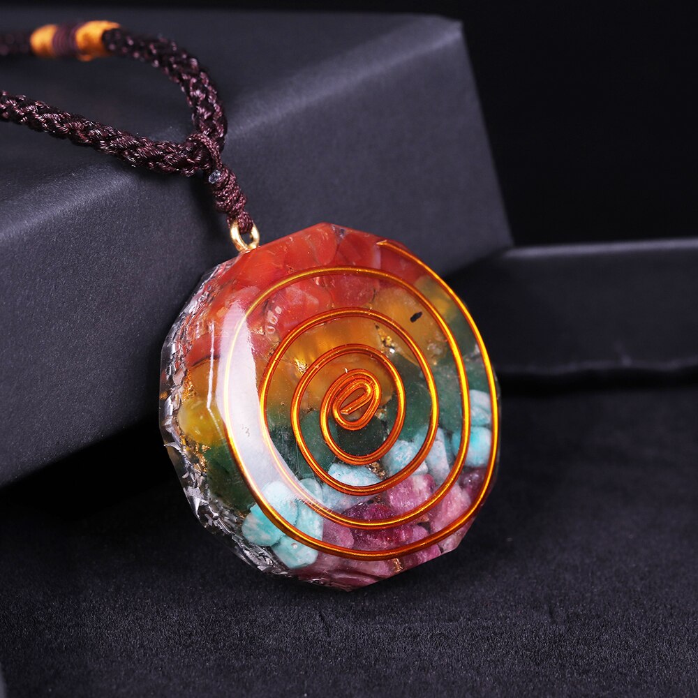 7 Chakra Orgone Pendant Colorful Stone Necklace Energy Healing Crystals Chips Tumbled Stones Mixed Orgonite Resin Necklace