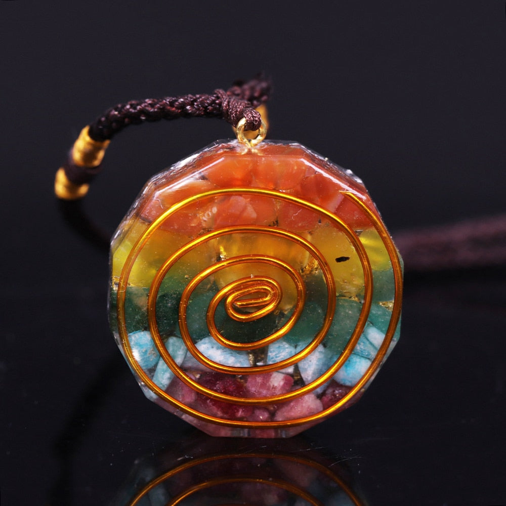 7 Chakra Orgone Pendant Colorful Stone Necklace Energy Healing Crystals Chips Tumbled Stones Mixed Orgonite Resin Necklace