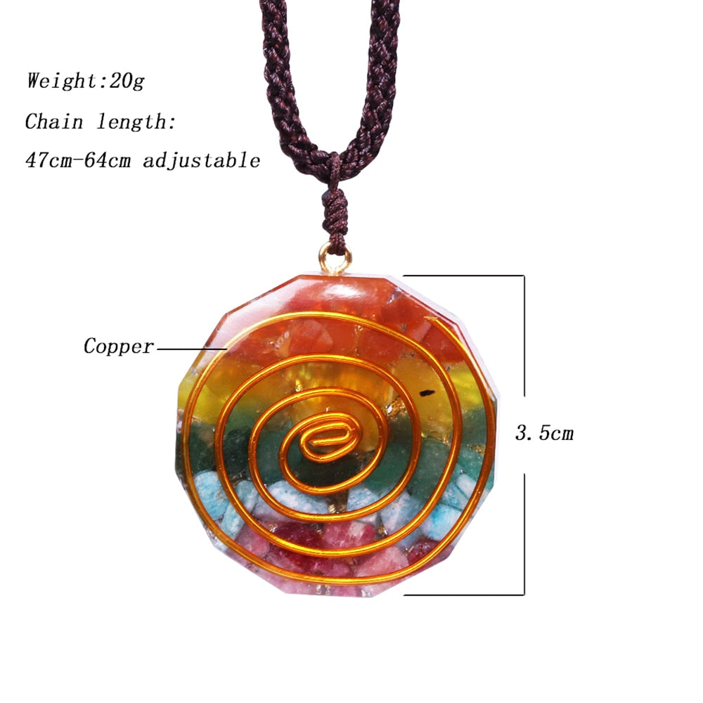 7 Chakra Orgone Pendant Colorful Stone Necklace Energy Healing Crystals Chips Tumbled Stones Mixed Orgonite Resin Necklace