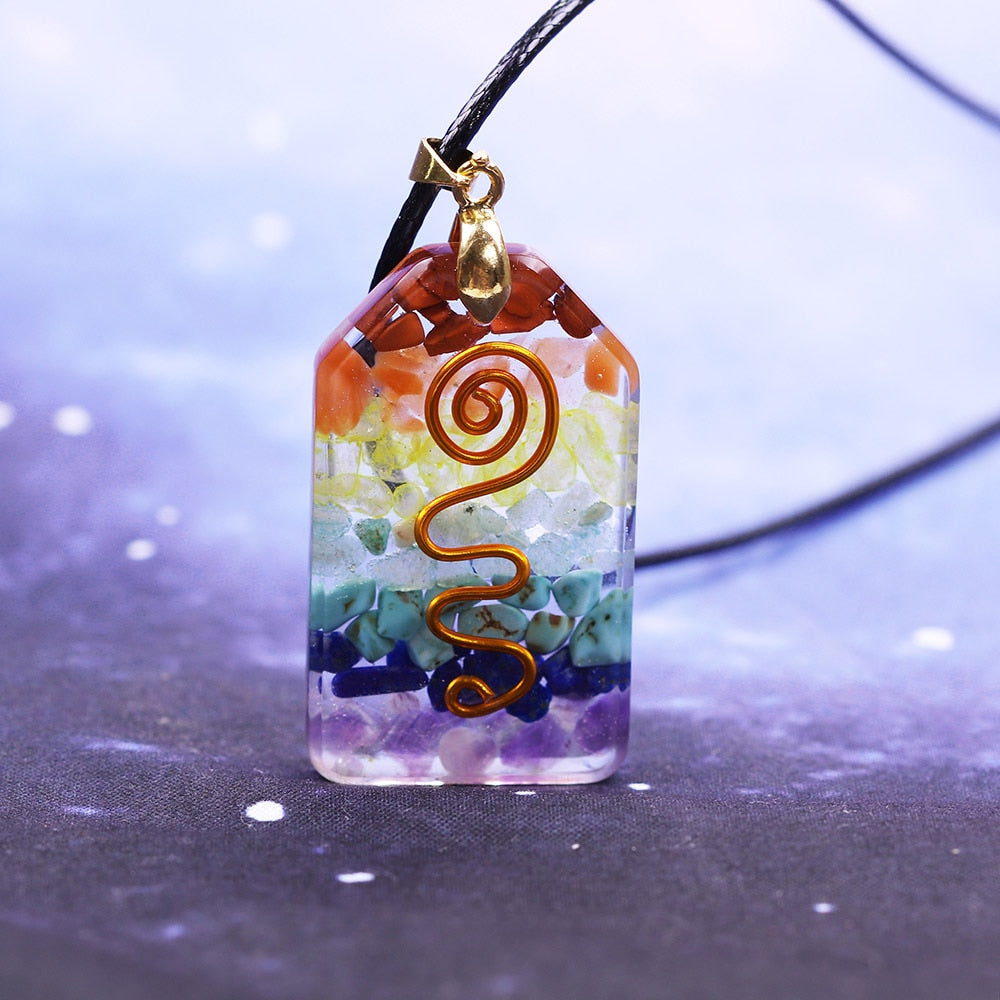 7 Chakra Crystal Stone Necklace Reiki Healing Orgonite Pendant Rainbow Healing Jewelry Resin Pendant Jewelry