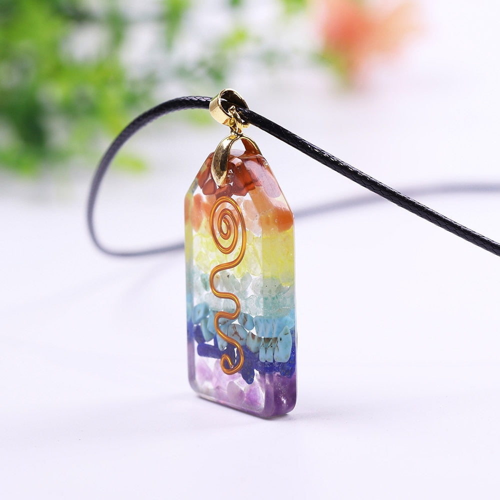 7 Chakra Crystal Stone Necklace Reiki Healing Orgonite Pendant Rainbow Healing Jewelry Resin Pendant Jewelry