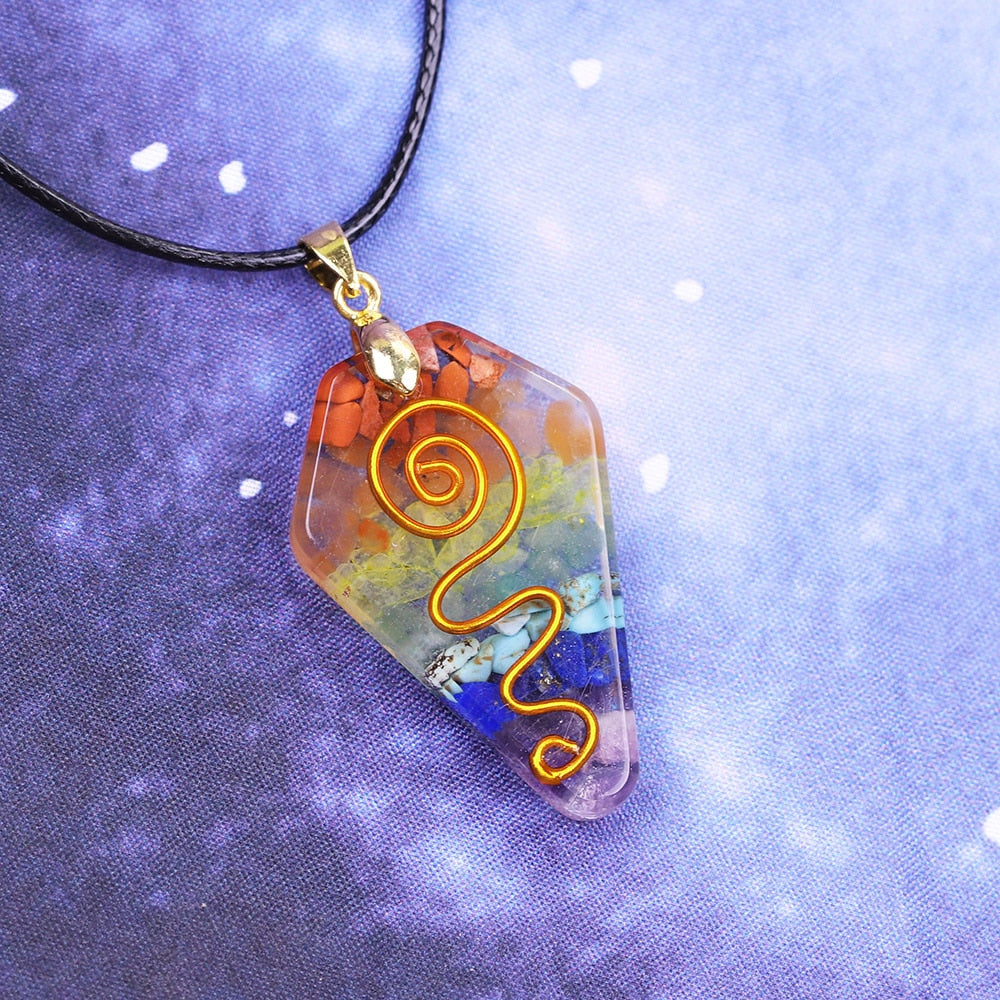 7 Chakra Crystal Stone Necklace Reiki Healing Orgonite Pendant Rainbow Healing Jewelry Resin Pendant Jewelry