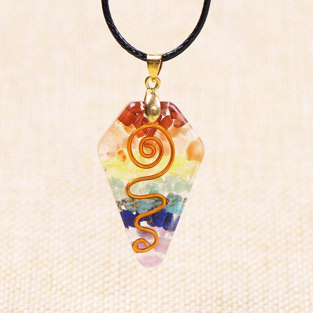 7 Chakra Crystal Stone Necklace Reiki Healing Orgonite Pendant Rainbow Healing Jewelry Resin Pendant Jewelry