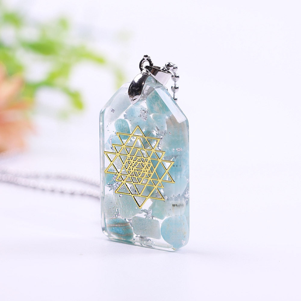 Orgonite Pendant Necklace Amazonite Natural Crystal Energy Chakra Jewelry Emf Protection Healing Orgone
