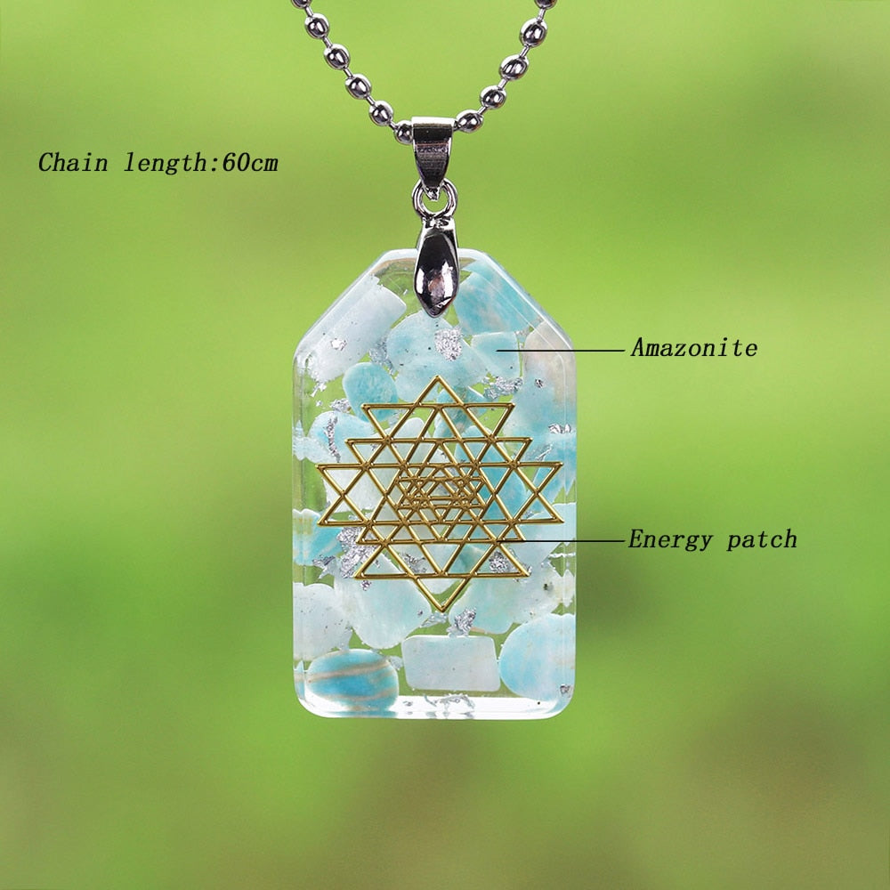 Orgonite Pendant Necklace Amazonite Natural Crystal Energy Chakra Jewelry Emf Protection Healing Orgone