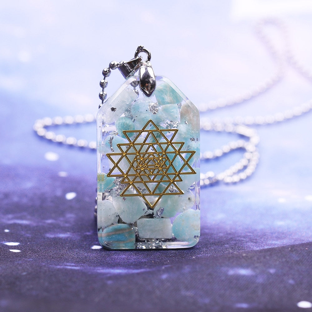 Orgonite Pendant Necklace Amazonite Natural Crystal Energy Chakra Jewelry Emf Protection Healing Orgone