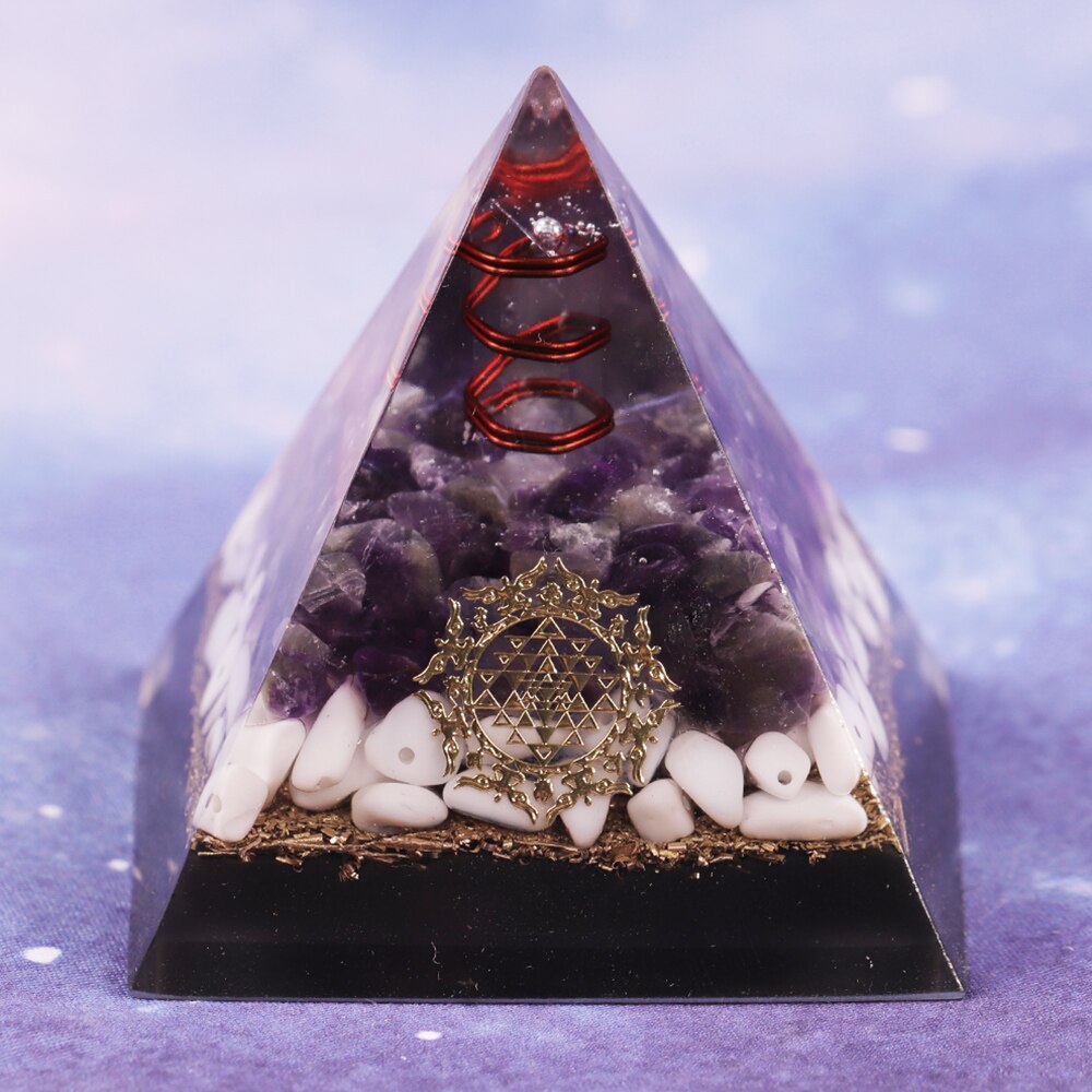 Healing Crystal Copper Wire Orgone Pyramid Stone Amethystine Energy Generator For Meditation Reiki Balancing