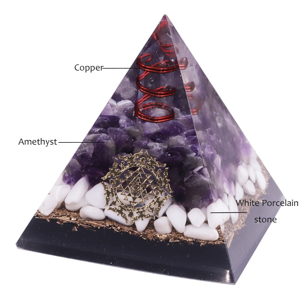 Healing Crystal Copper Wire Orgone Pyramid Stone Amethystine Energy Generator For Meditation Reiki Balancing