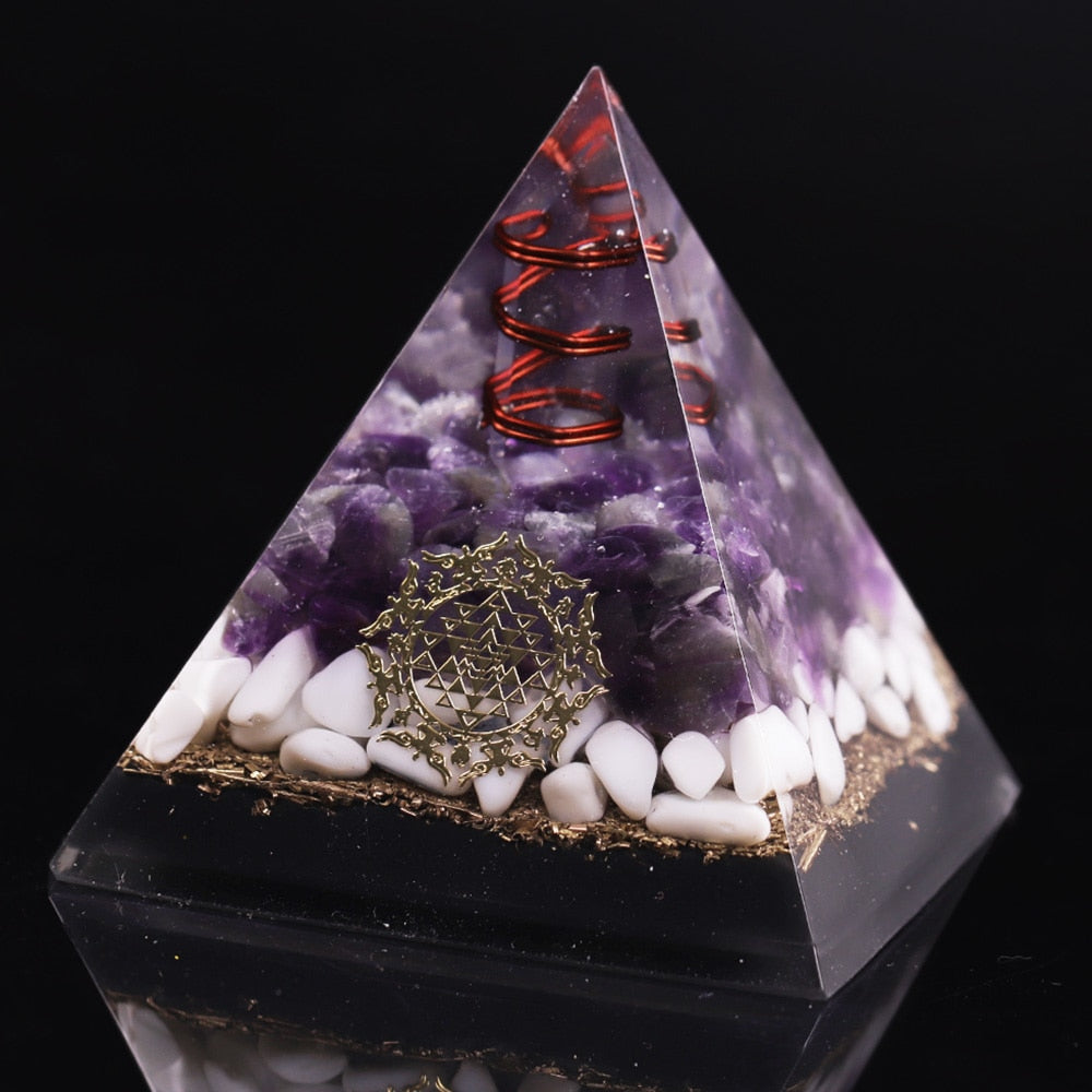 Healing Crystal Copper Wire Orgone Pyramid Stone Amethystine Energy Generator For Meditation Reiki Balancing