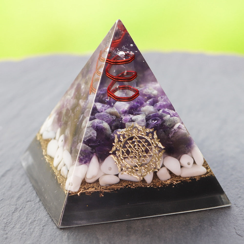 Healing Crystal Copper Wire Orgone Pyramid Stone Amethystine Energy Generator For Meditation Reiki Balancing