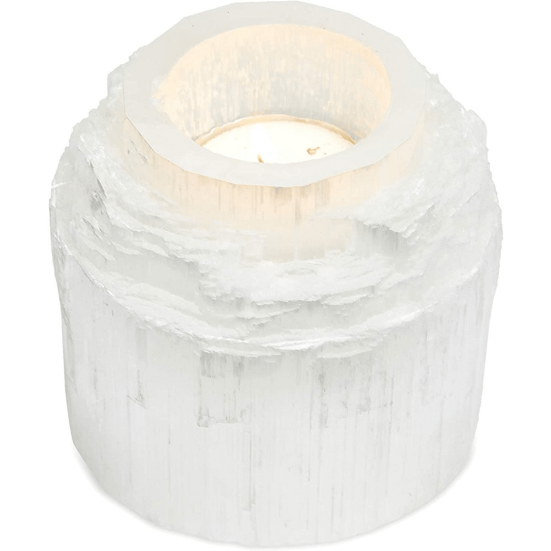 Selenite Crystal Tea Light Holder For Healing And Chakra Balance