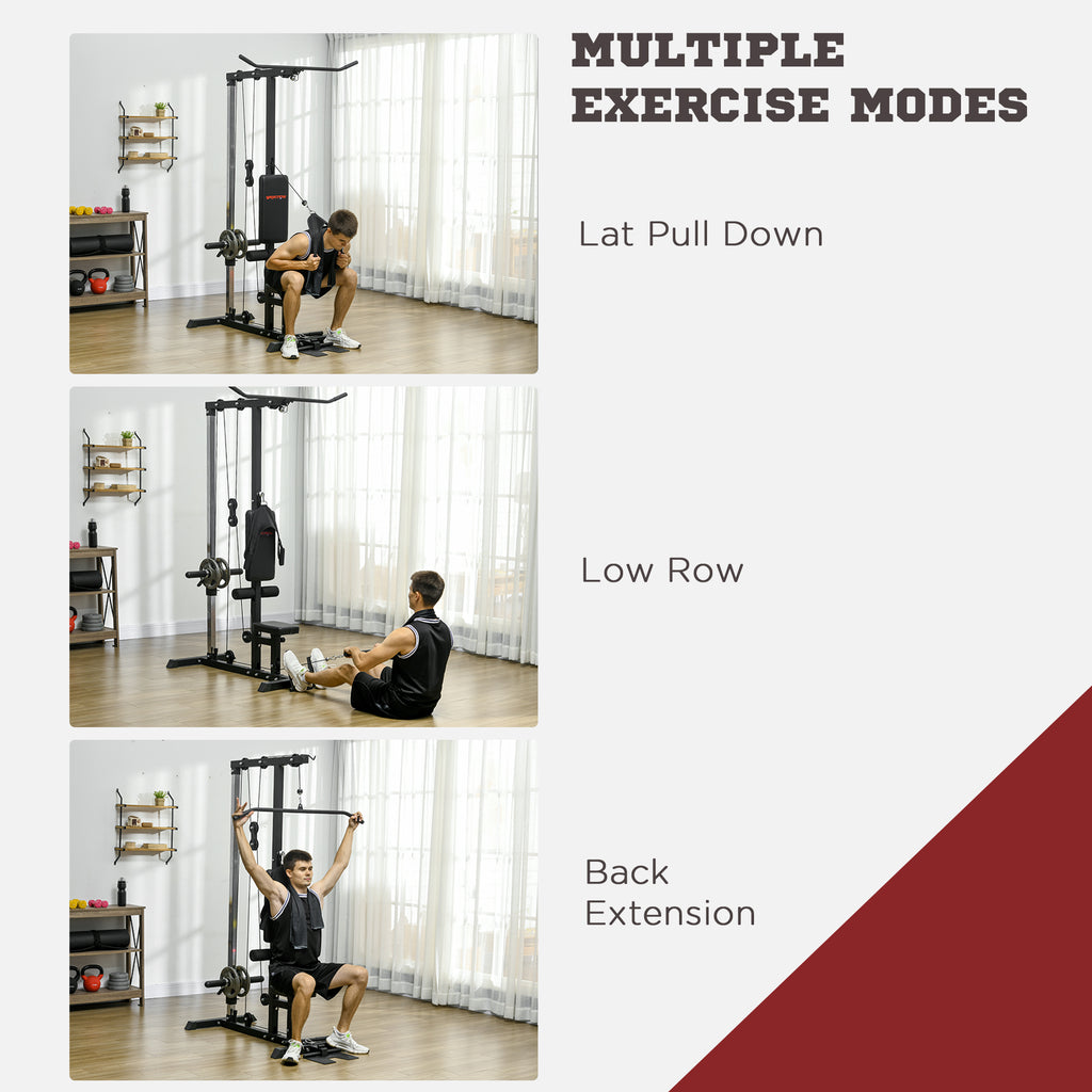 Pull Up Station with Adjustable Seat, Power Tower for Chin up  and Lat Pulldown Exercises, Multi-Function Fitness Equipment with Flip-Up Footplate, for Home Gym in Black by SPORTNOW