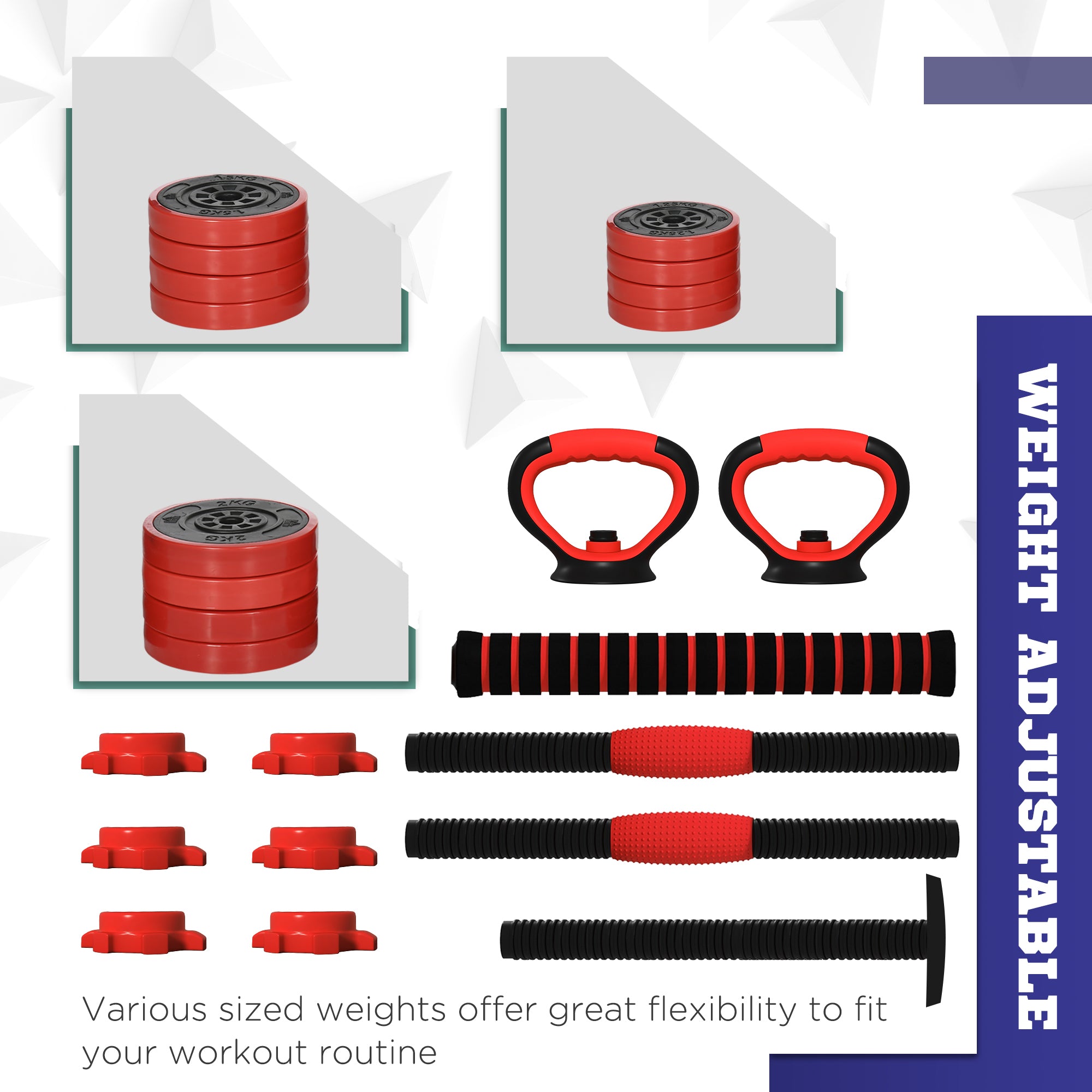 SPORTNOW 20kg Four-In-One Adjustable Weight Dumbbells Set, Barbell, Kettlebell, Push Up Stand in Red