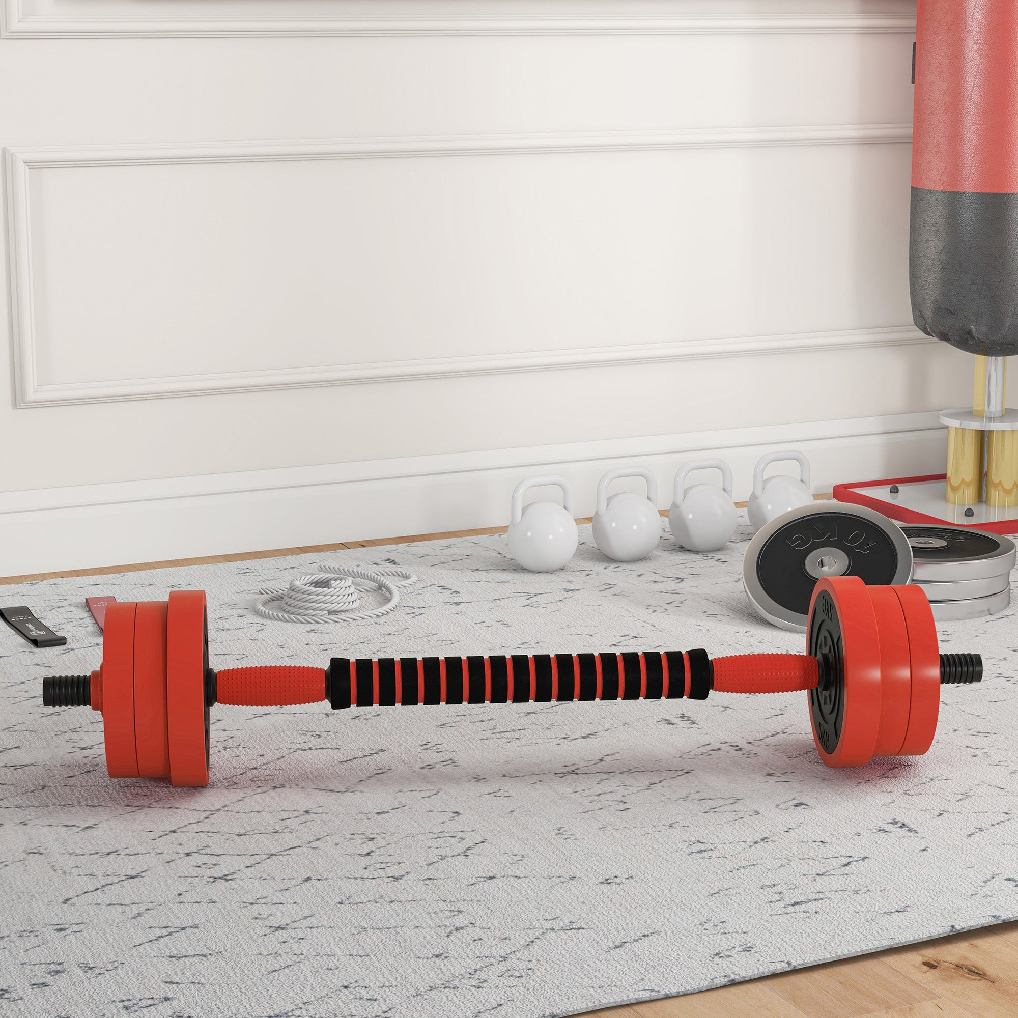 SPORTNOW 20kg Four-In-One Adjustable Weight Dumbbells Set, Barbell, Kettlebell, Push Up Stand in Red