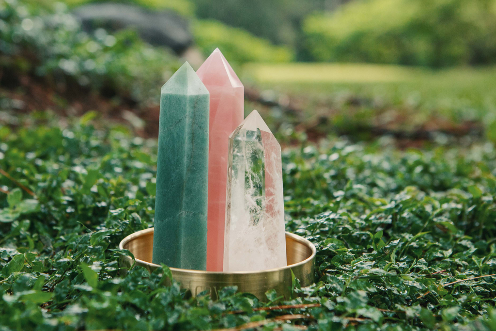 Calming + Healing Crystal Trio (Large) - Green Aventurine, Rose Quartz + Clear Quartz