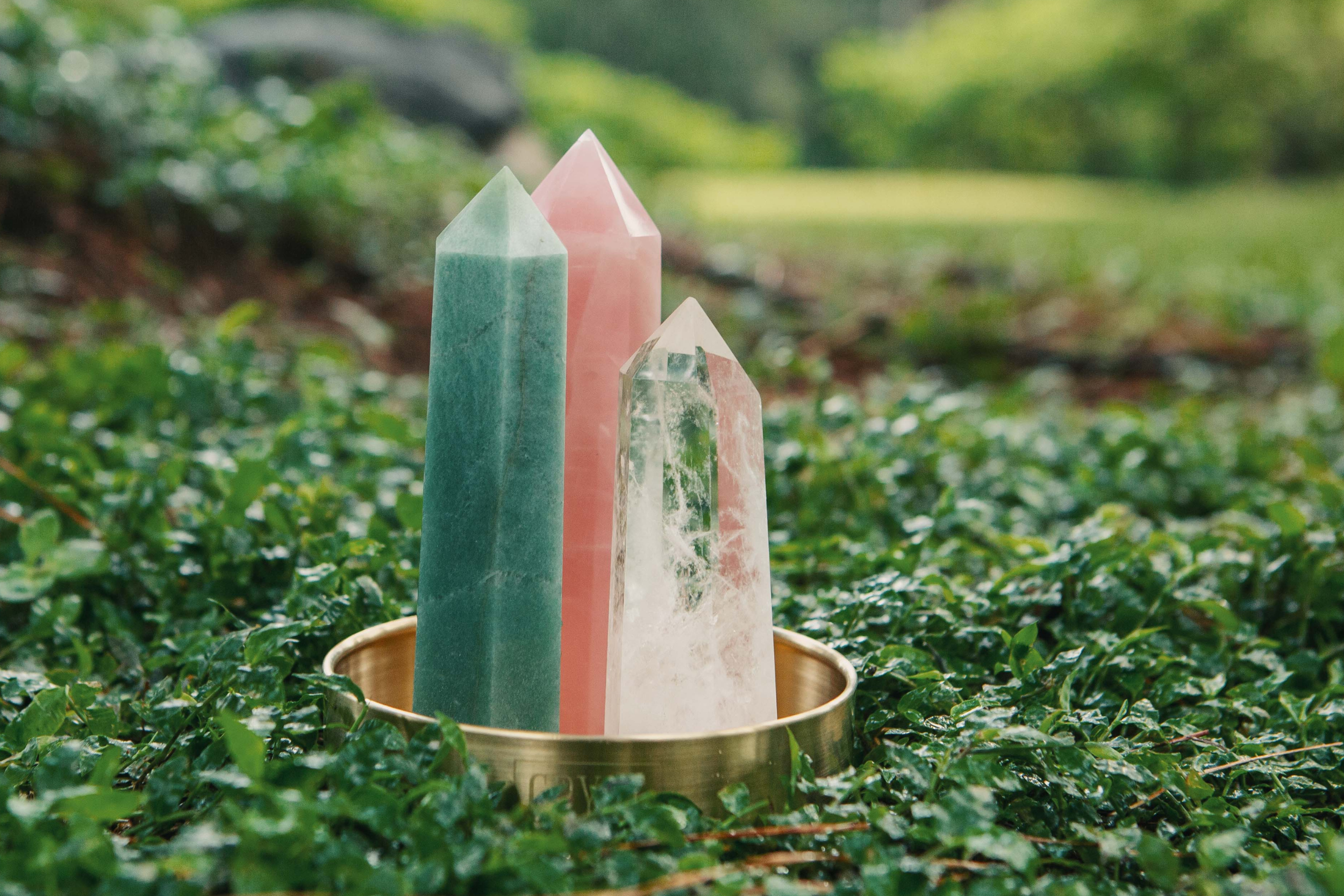Calming + Healing Crystal Trio (Large) - Green Aventurine, Rose Quartz + Clear Quartz