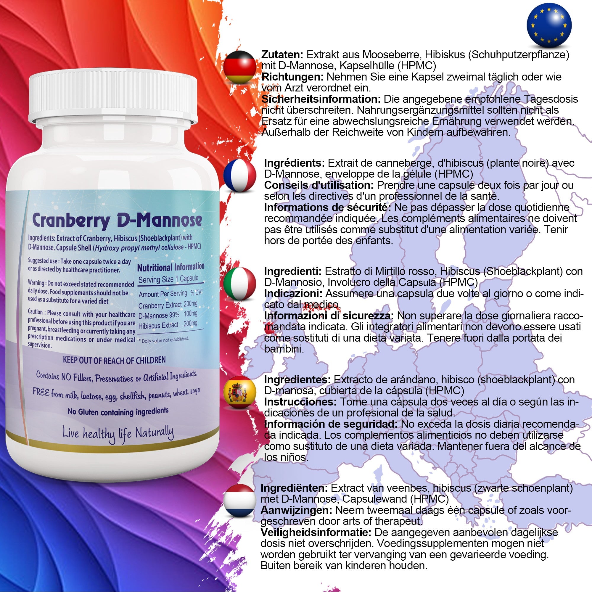 Cranberry D-Mannose with Hibiscus Extract Capsules UTI Bladder Support Cystitis