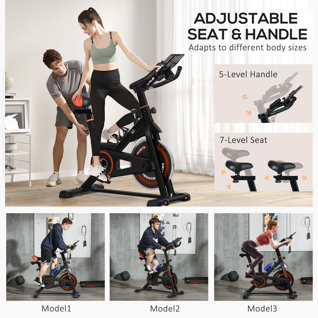 HOMCOM Black Exercise Bike, 8kg Flywheel Stationary Bike Indoor Cycling Machine with Adjustable Resistance Seat Handlebar