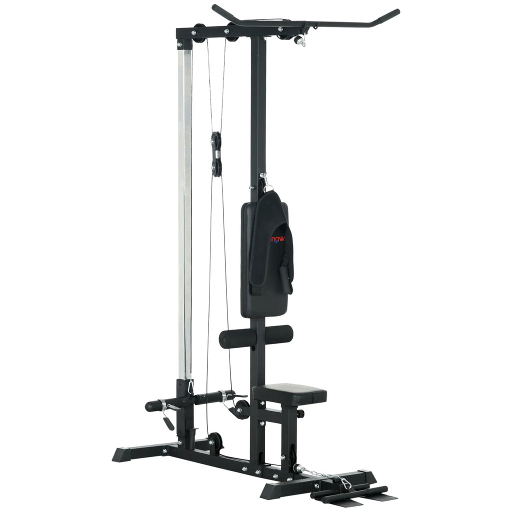 Pull Up Station with Adjustable Seat, Power Tower for Chin up  and Lat Pulldown Exercises, Multi-Function Fitness Equipment with Flip-Up Footplate, for Home Gym in Black by SPORTNOW