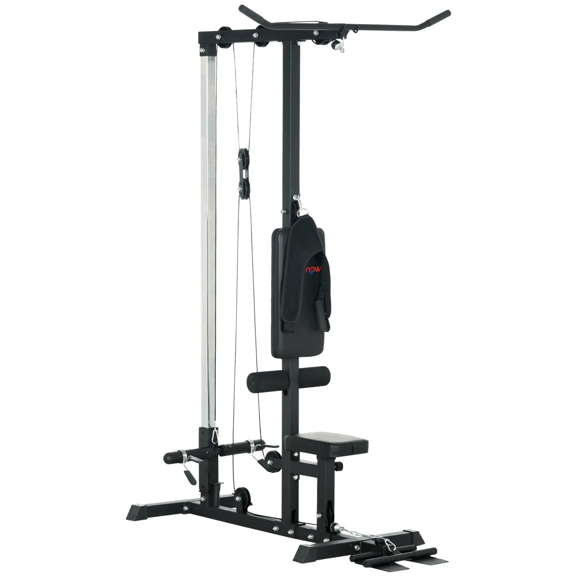 Pull Up Station with Adjustable Seat, Power Tower for Chin up  and Lat Pulldown Exercises, Multi-Function Fitness Equipment with Flip-Up Footplate, for Home Gym in Black by SPORTNOW