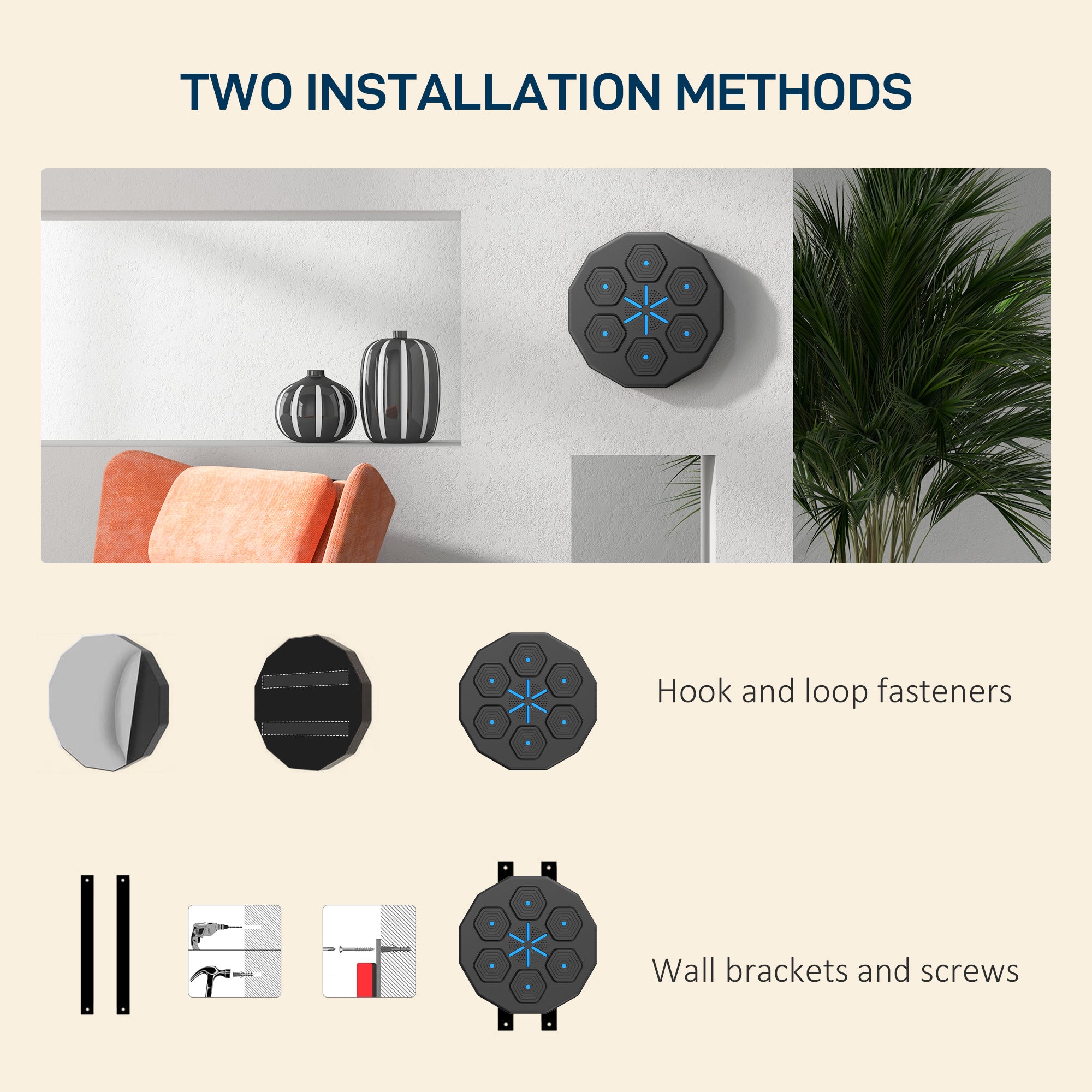 SPORTNOW Musical Boxing Machine with Bluetooth Connection and LED Light Smart, Wall Mounted