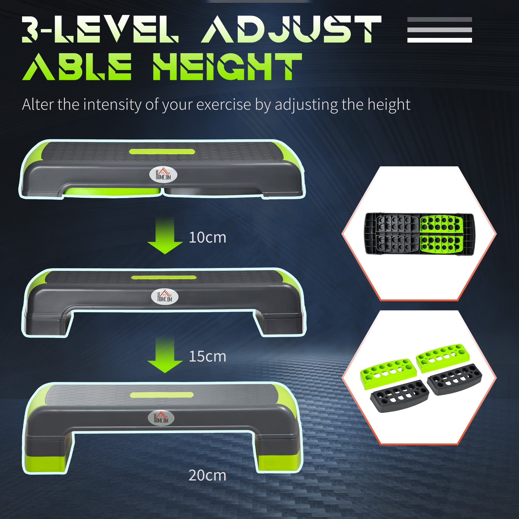 Aerobic Step with Adjustable Heights in Grey and Green by HOMCOM