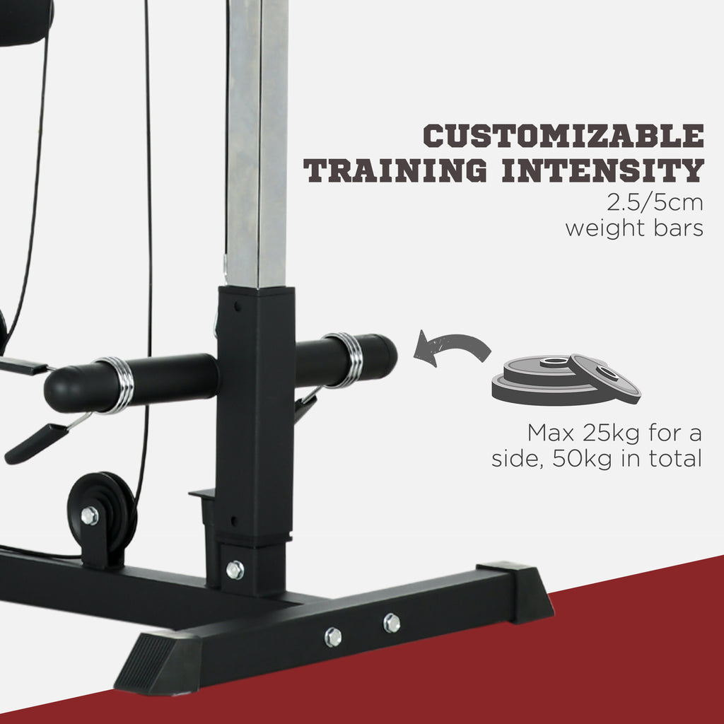 Pull Up Station with Adjustable Seat, Power Tower for Chin up  and Lat Pulldown Exercises, Multi-Function Fitness Equipment with Flip-Up Footplate, for Home Gym in Black by SPORTNOW