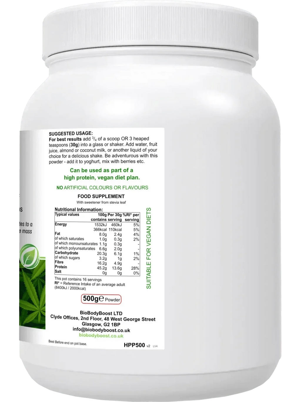 HyperHemp Vegan Hemp Protein Powder – 500 g | Plant‑Based, High Protein, UK‑Made
