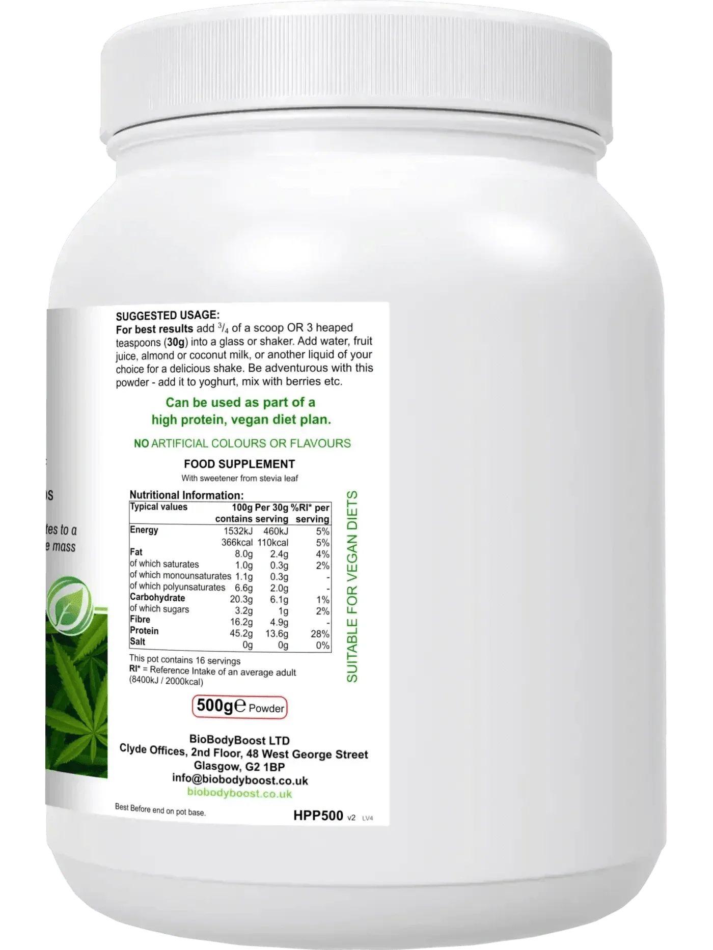 HyperHemp Vegan Hemp Protein Powder – 500 g | Plant‑Based, High Protein, UK‑Made