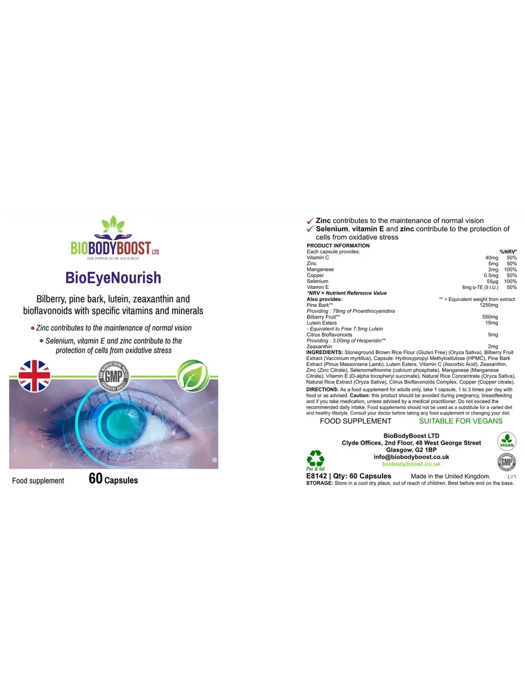 BioEyeNourish - Natural Vision Support Supplement with Bilberry & Lutein