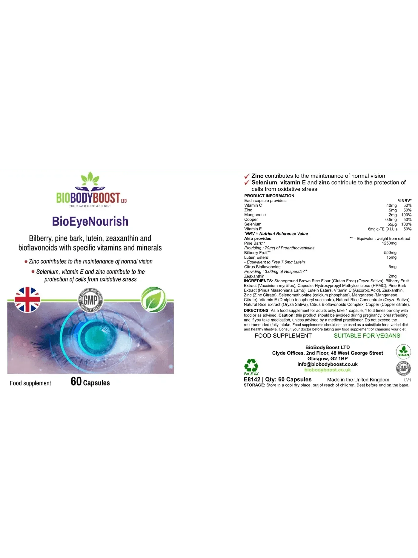 BioEyeNourish - Natural Vision Support Supplement with Bilberry & Lutein