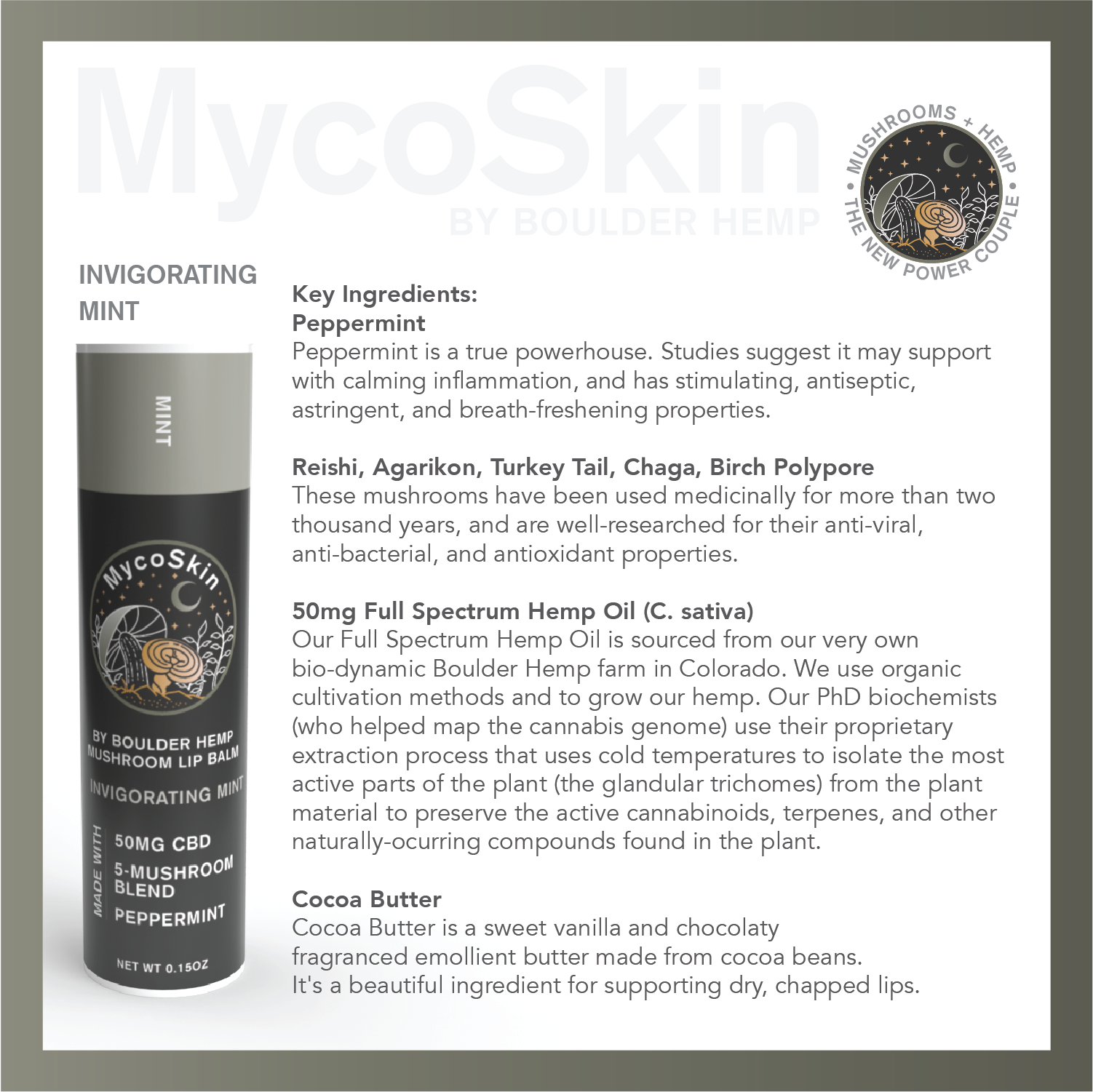 Invigorating Peppermint 50mg CBD + Mushroom Lip Balm