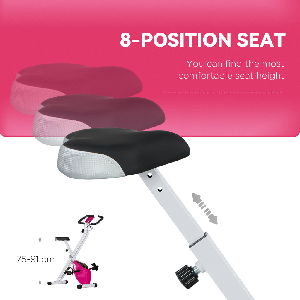 SPORTNOW Folding & Quiet Exercise Bike with 8-Level Magnetic Resistance and Heart-Rate Sensor for Home Gym, Pink and White