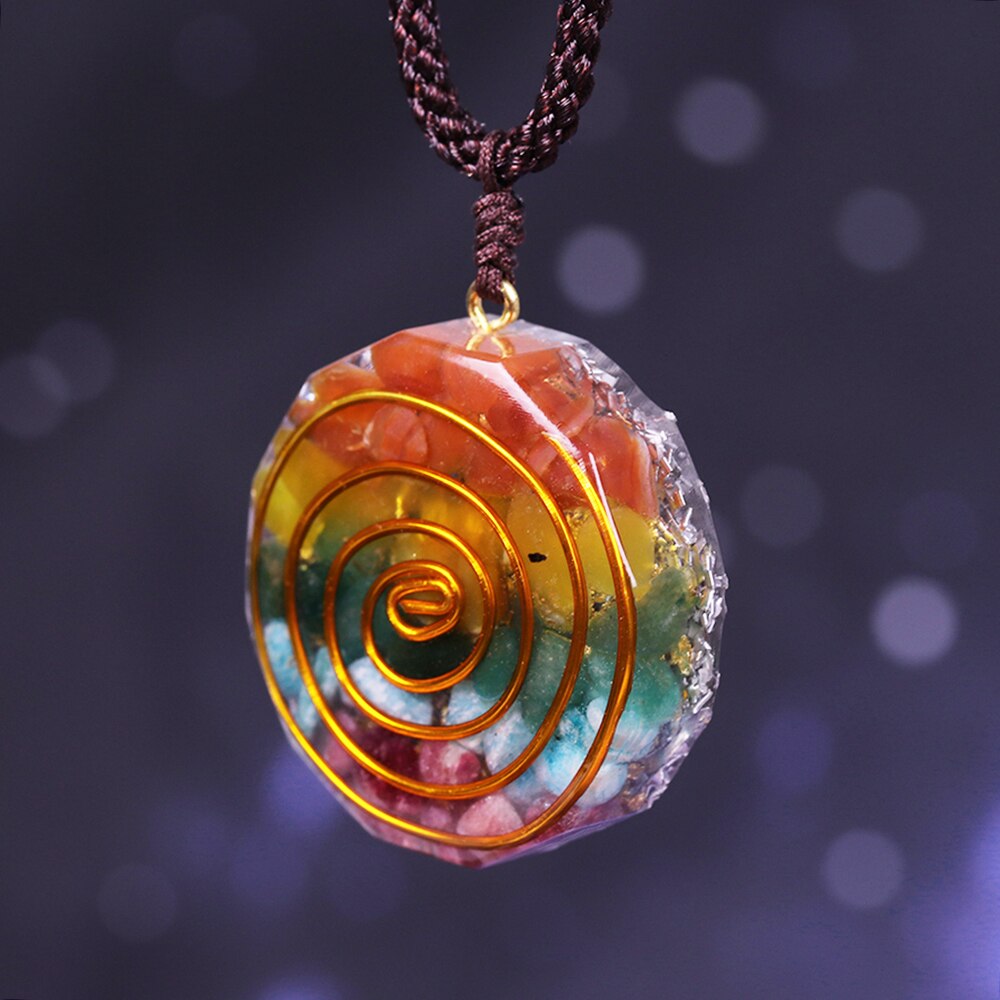 7 Chakra Orgone Pendant Colorful Stone Necklace Energy Healing Crystals Chips Tumbled Stones Mixed Orgonite Resin Necklace