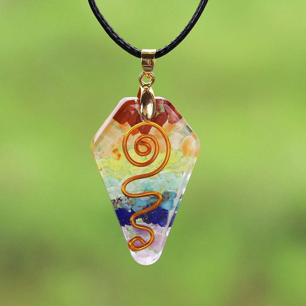 7 Chakra Crystal Stone Necklace Reiki Healing Orgonite Pendant Rainbow Healing Jewelry Resin Pendant Jewelry