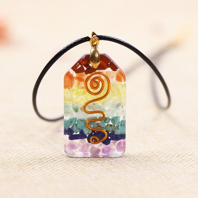 7 Chakra Crystal Stone Necklace Reiki Healing Orgonite Pendant Rainbow Healing Jewelry Resin Pendant Jewelry