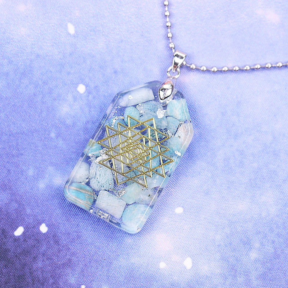 Orgonite Pendant Necklace Amazonite Natural Crystal Energy Chakra Jewelry Emf Protection Healing Orgone