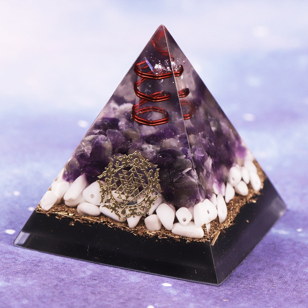 Healing Crystal Copper Wire Orgone Pyramid Stone Amethystine Energy Generator For Meditation Reiki Balancing