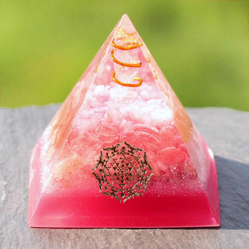 Orgonite Energy Generator Pyramid With Strawberry Crystal For Emf Protection Healing Calming Balance Meditation Aid