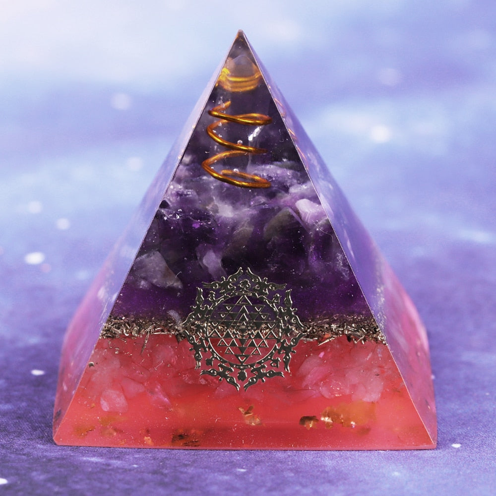 Reiki Healing Energy Amethyst Orgone Pyramid For Emf Protection Chakra Healing Meditation With Crystal And Copper