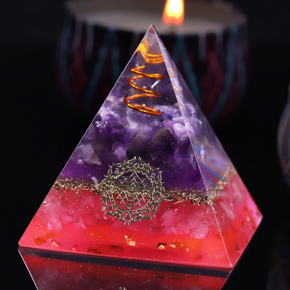 Reiki Healing Energy Amethyst Orgone Pyramid For Emf Protection Chakra Healing Meditation With Crystal And Copper