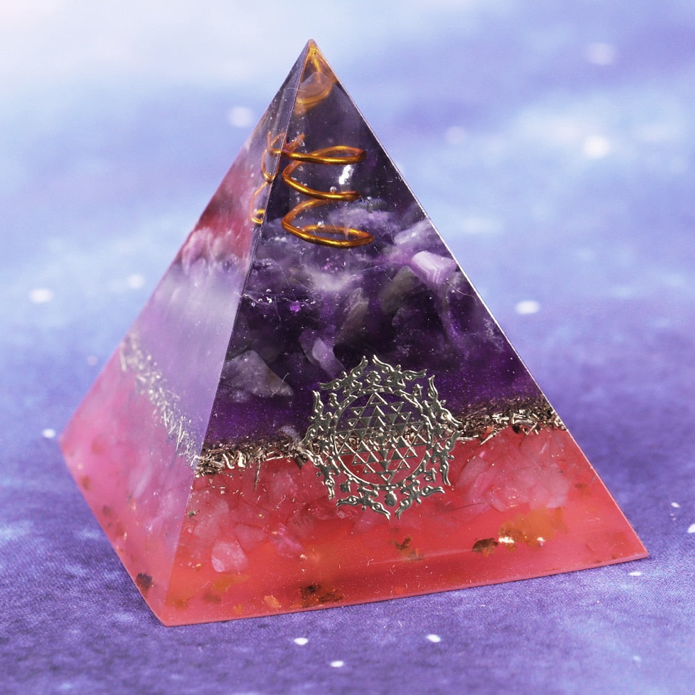 Reiki Healing Energy Amethyst Orgone Pyramid For Emf Protection Chakra Healing Meditation With Crystal And Copper