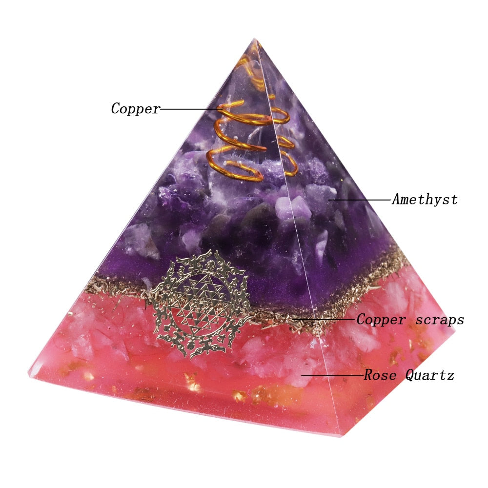 Reiki Healing Energy Amethyst Orgone Pyramid For Emf Protection Chakra Healing Meditation With Crystal And Copper