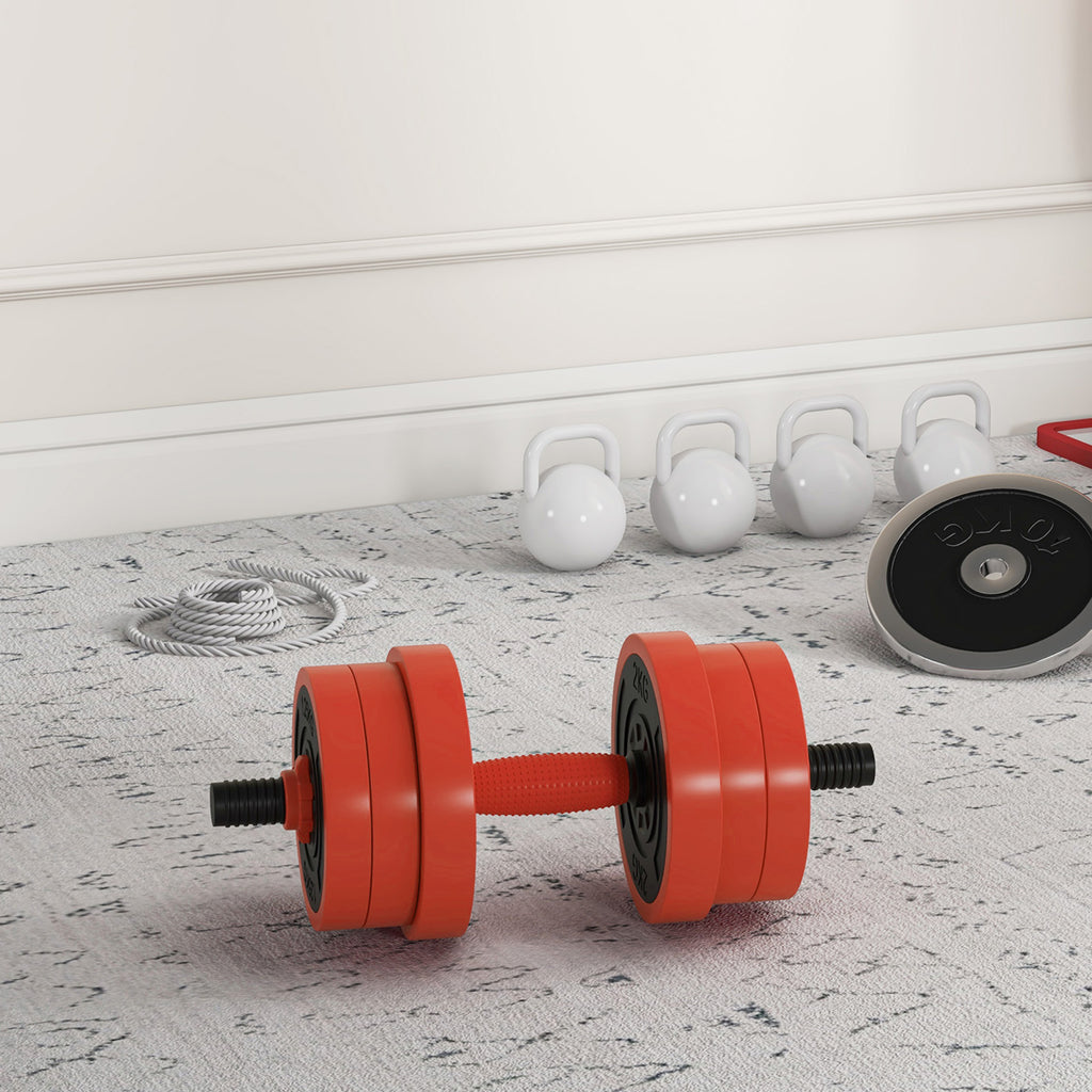 SPORTNOW 20kg Four-In-One Adjustable Weight Dumbbells Set, Barbell, Kettlebell, Push Up Stand in Red